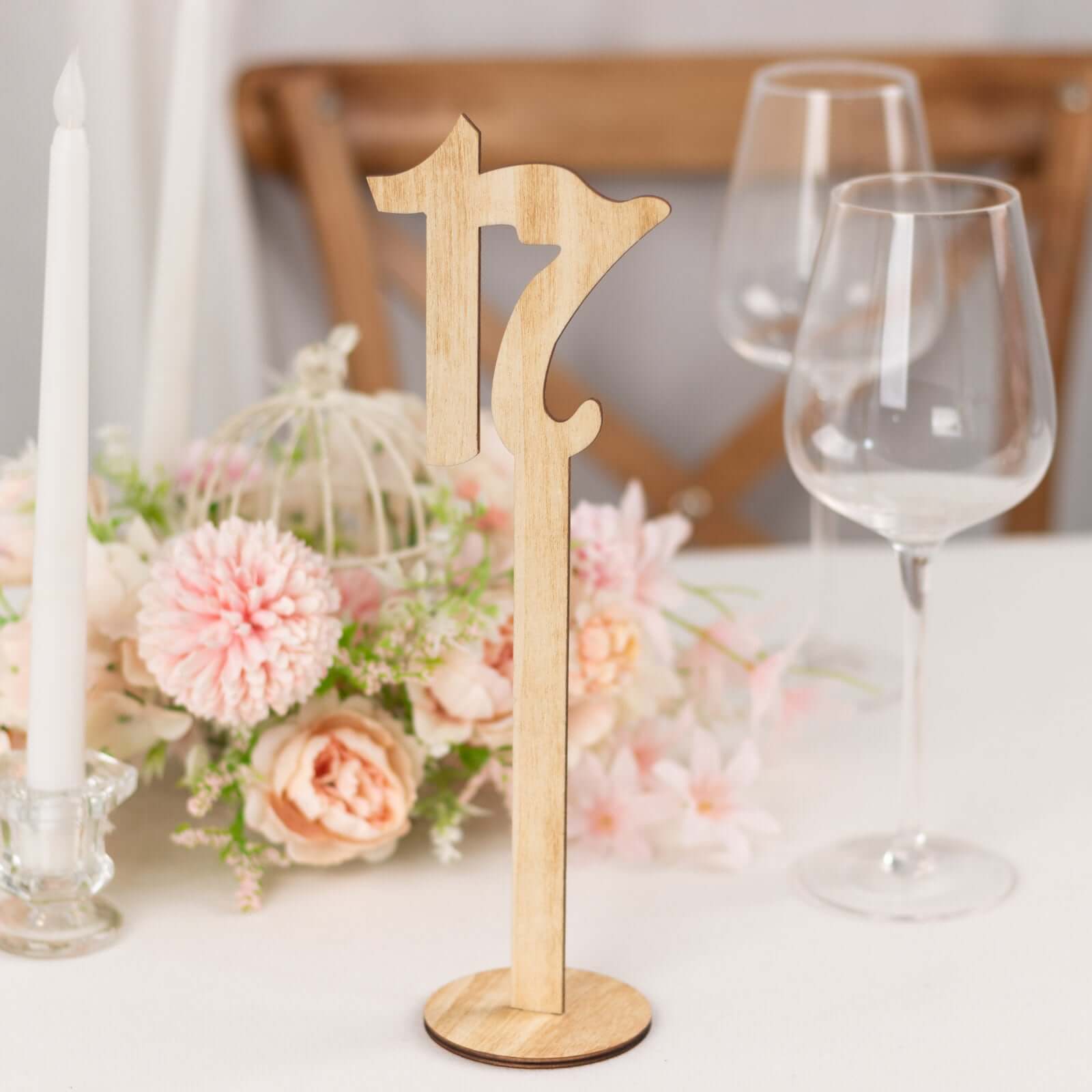 Set of 20 Wooden Wedding Table Numbers Natural 1 - 20 with Round Holder Base - Rustic Table Signs for Receptions 11" Tall - Bell Racket Store