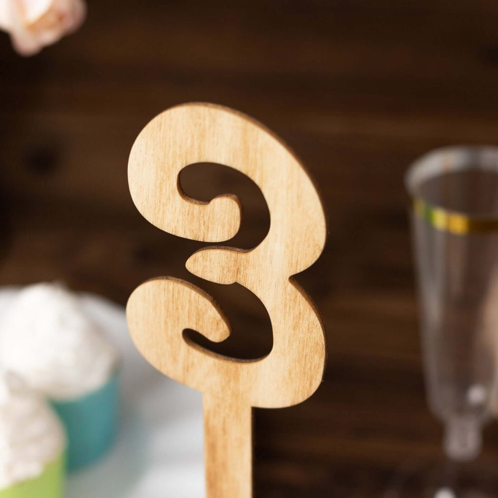 Set of 20 Wooden Wedding Table Numbers Natural 1 - 20 with Round Holder Base - Rustic Table Signs for Receptions 11" Tall - Bell Racket Store