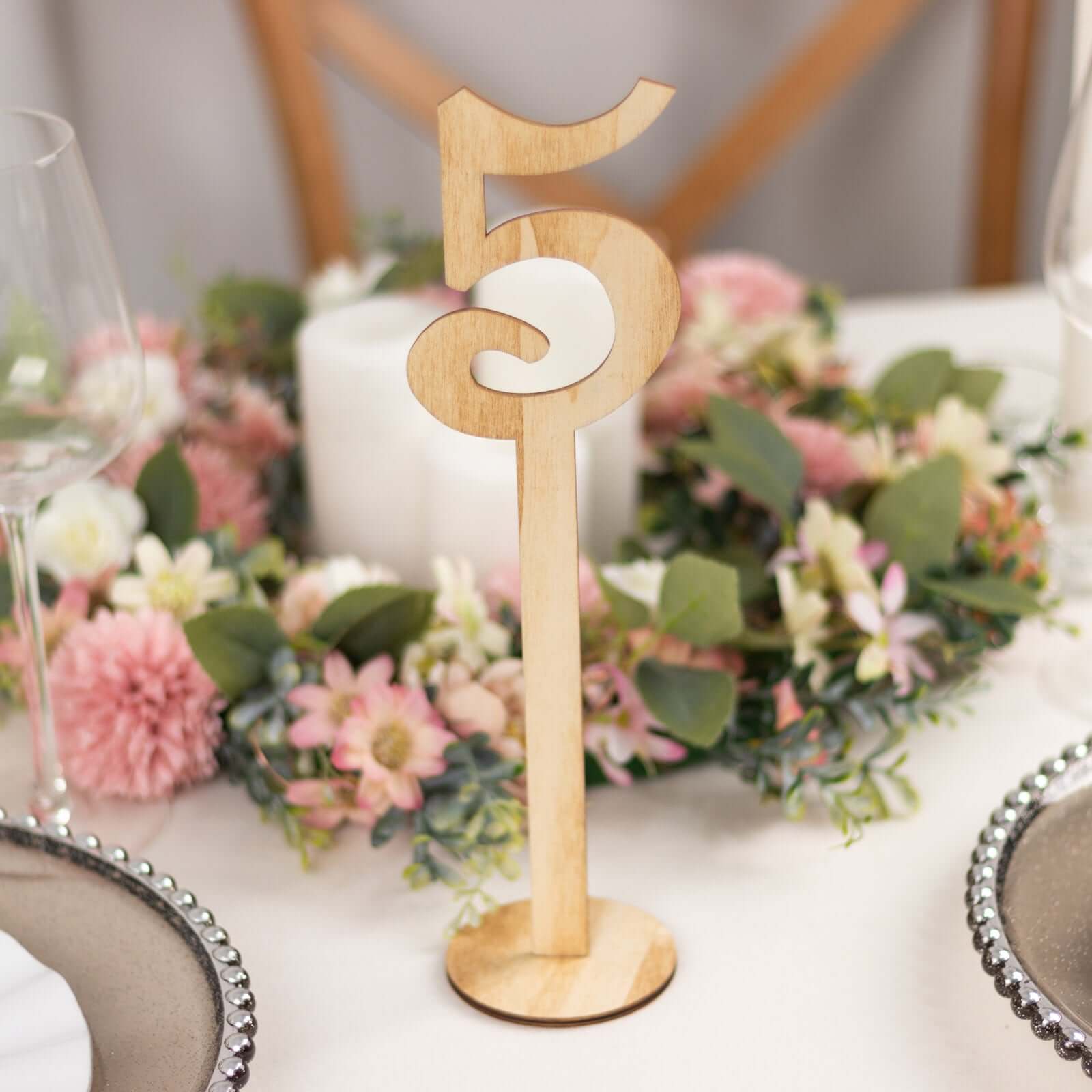 Set of 20 Wooden Wedding Table Numbers Natural 1 - 20 with Round Holder Base - Rustic Table Signs for Receptions 11" Tall - Bell Racket Store