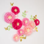 Set of 21 Tissue Paper Flowers Pom Poms Decor Kit â€“ Blush Pink 3D Chrysanth Floral Wall Decor with Butterflies & Olive Leaves - 8",10",12" - Bell Racket Store