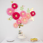Set of 21 Tissue Paper Flowers Pom Poms Decor Kit â€“ Blush Pink 3D Chrysanth Floral Wall Decor with Butterflies & Olive Leaves - 8",10",12" - Bell Racket Store