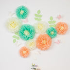 Set of 21 Tissue Paper Flowers Pom Poms Decor Kit â€“ Cream Peach 3D Chrysanth Floral Wall Decor with Butterflies & Olive Leaves - 8",10",12" - Bell Racket Store