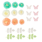Set of 21 Tissue Paper Flowers Pom Poms Decor Kit â€“ Cream Peach 3D Chrysanth Floral Wall Decor with Butterflies & Olive Leaves - 8",10",12" - Bell Racket Store
