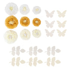 Set of 21 Tissue Paper Flowers Pom Poms Decor Kit â€“ White Ivory 3D Chrysanth Floral Wall Decor with Butterflies & Olive Leaves - 8",10",12" - Bell Racket Store