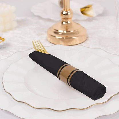Set of 24 Gold Plastic Silverware with Pre - Rolled Black Paper Napkins - Disposable Wrapped Fork, Spoon, and Knife Set - Bell Racket Store
