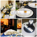 Set of 24 Gold Plastic Silverware with Pre - Rolled White Paper Napkins - Disposable Wrapped Fork, Spoon, and Knife Set - Bell Racket Store