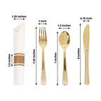 Set of 24 Gold Plastic Silverware with Pre - Rolled White Paper Napkins - Disposable Wrapped Fork, Spoon, and Knife Set - Bell Racket Store