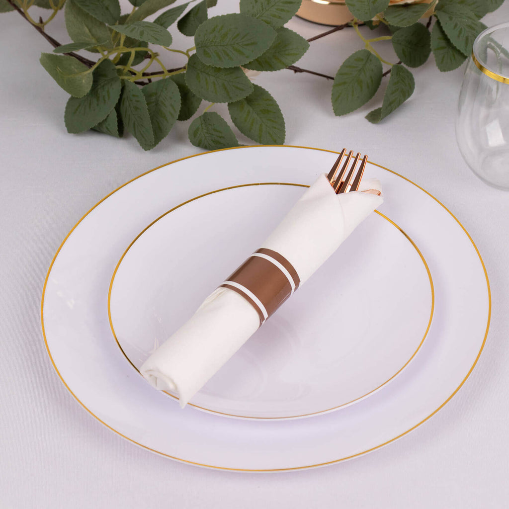 Set of 24 Rose Gold Plastic Silverware with Pre - Rolled White Paper Napkins - Disposable Wrapped Fork, Spoon, and Knife Set - Bell Racket Store
