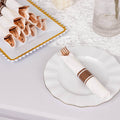Set of 24 Rose Gold Plastic Silverware with Pre - Rolled White Paper Napkins - Disposable Wrapped Fork, Spoon, and Knife Set - Bell Racket Store