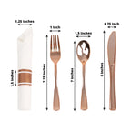 Set of 24 Rose Gold Plastic Silverware with Pre - Rolled White Paper Napkins - Disposable Wrapped Fork, Spoon, and Knife Set - Bell Racket Store