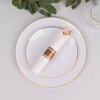 Set of 24 Rose Gold Plastic Silverware with Pre - Rolled White Paper Napkins - Disposable Wrapped Fork, Spoon, and Knife Set - Bell Racket Store