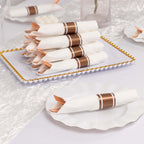 Set of 24 Rose Gold Plastic Silverware with Pre - Rolled White Paper Napkins - Disposable Wrapped Fork, Spoon, and Knife Set - Bell Racket Store