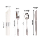 Set of 24 Silver Plastic Silverware with Pre - Rolled White Paper Napkins - Disposable Wrapped Fork, Spoon, and Knife Set - Bell Racket Store