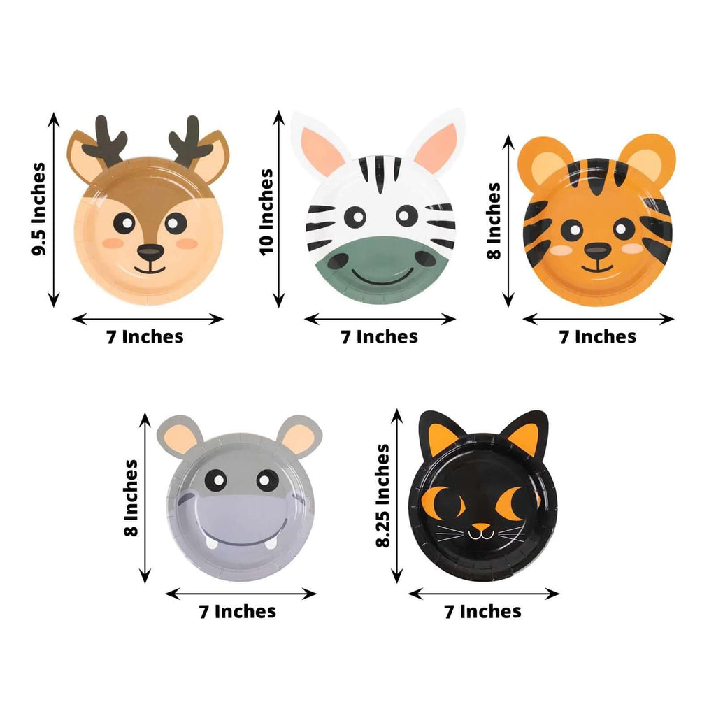 Set of 25 Paper 7" Round Plates Assorted Animal Print - Appetizer Dessert Party Plates for Themed Events - Bell Racket Store