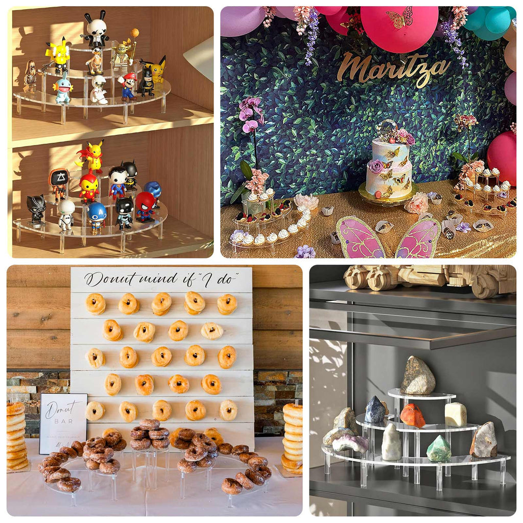 Set of 3 Acrylic Half - Moon Display Riser Stands â€“ 3 - Tier Clear Dessert Pedestal for Cakes, Collectibles & Figurines - 7",13",18" - Bell Racket Store