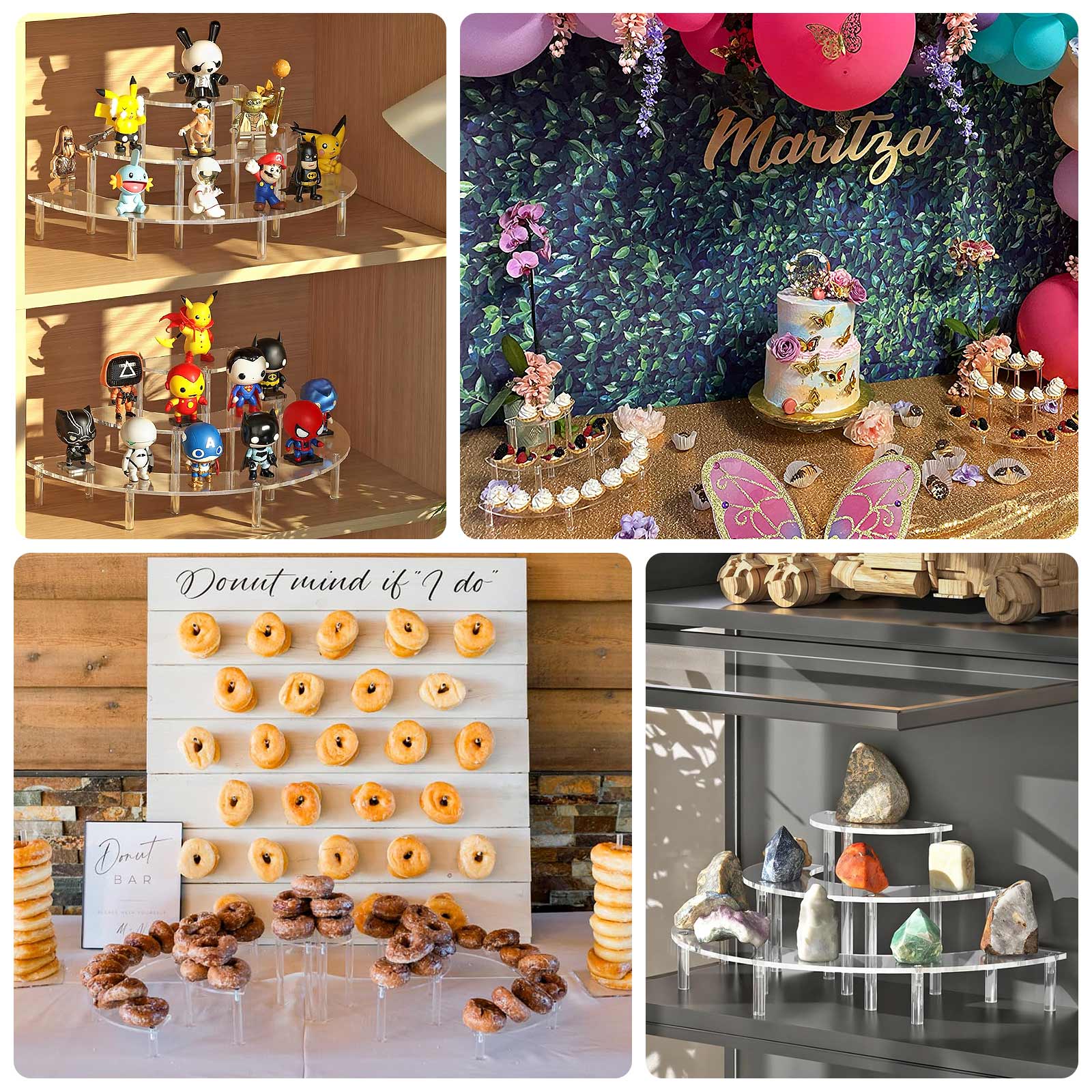 Set of 3 Acrylic Half - Moon Display Riser Stands â€“ 3 - Tier Clear Dessert Pedestal for Cakes, Collectibles & Figurines - 7",13",18" - Bell Racket Store