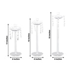 Set of 3 Acrylic Taper Candle Holders with Hanging Bead & Prism Accents â€“ Elegant Candlestick Stands - 11",13",15" - Bell Racket Store