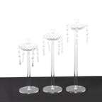 Set of 3 Acrylic Taper Candle Holders with Hanging Bead & Prism Accents â€“ Elegant Candlestick Stands - 11",13",15" - Bell Racket Store