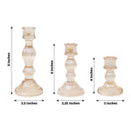 Set of 3 Amber Gold Ribbed Glass Taper Candlestick Holders, Fluted Crystal Candle Stands - 4", 6", 8" - Bell Racket Store