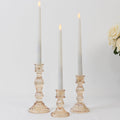 Set of 3 Amber Gold Ribbed Glass Taper Candlestick Holders, Fluted Crystal Candle Stands - 4", 6", 8" - Bell Racket Store