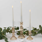Set of 3 Amber Gold Ribbed Glass Taper Candlestick Holders, Fluted Crystal Candle Stands - 4", 6", 8" - Bell Racket Store