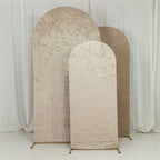 Set of 3 Beige Crushed Velvet Chiara Backdrop Stand Covers For Round Top Wedding Arches - 5ft, 6ft, 7ft - Bell Racket Store