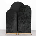 Set of 3 Black Crushed Velvet Chiara Backdrop Stand Covers For Round Top Wedding Arches - 5ft, 6ft, 7ft - Bell Racket Store