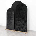 Set of 3 Black Crushed Velvet Chiara Backdrop Stand Covers For Round Top Wedding Arches - 5ft, 6ft, 7ft - Bell Racket Store