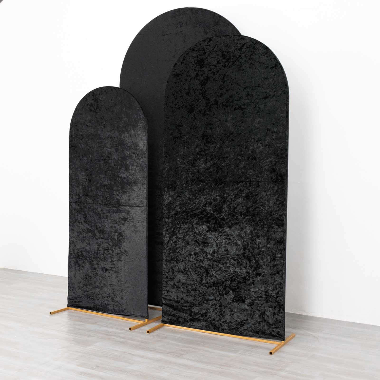 Set of 3 Black Crushed Velvet Chiara Backdrop Stand Covers For Round Top Wedding Arches - 5ft, 6ft, 7ft - Bell Racket Store