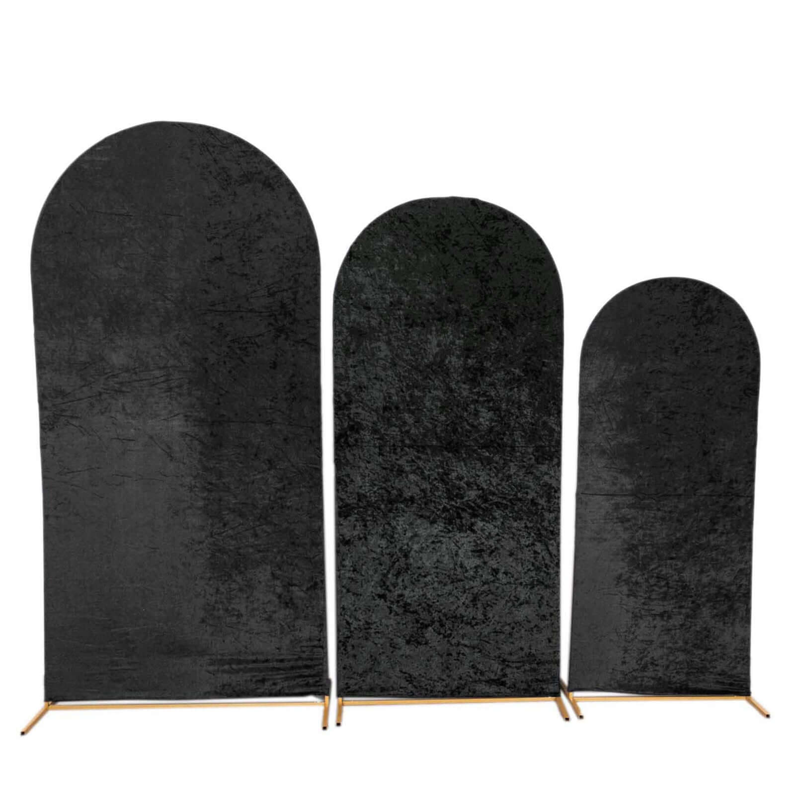 Set of 3 Black Crushed Velvet Chiara Backdrop Stand Covers For Round Top Wedding Arches - 5ft, 6ft, 7ft - Bell Racket Store