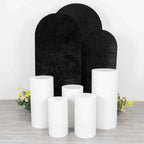 Set of 3 Black Crushed Velvet Chiara Backdrop Stand Covers For Round Top Wedding Arches - 5ft, 6ft, 7ft - Bell Racket Store