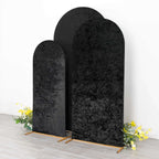 Set of 3 Black Crushed Velvet Chiara Backdrop Stand Covers For Round Top Wedding Arches - 5ft, 6ft, 7ft - Bell Racket Store