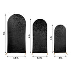 Set of 3 Black Crushed Velvet Chiara Backdrop Stand Covers For Round Top Wedding Arches - 5ft, 6ft, 7ft - Bell Racket Store