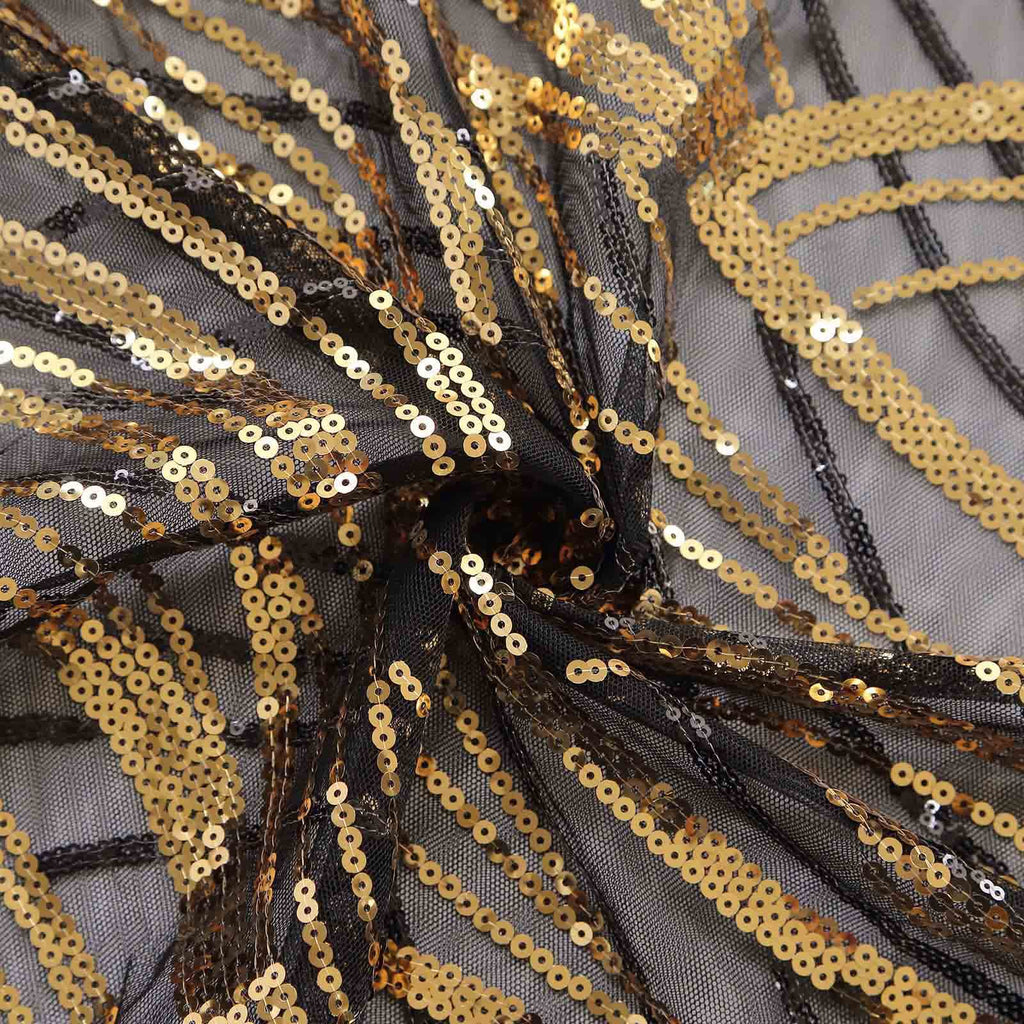 Set of 3 Black Wave Mesh Chiara Wedding Arch Covers With Gold Embroidered Sequins, Fitted Covers For Round Top Backdrop Stands - 5ft,6ft,7ft - Bell Racket Store