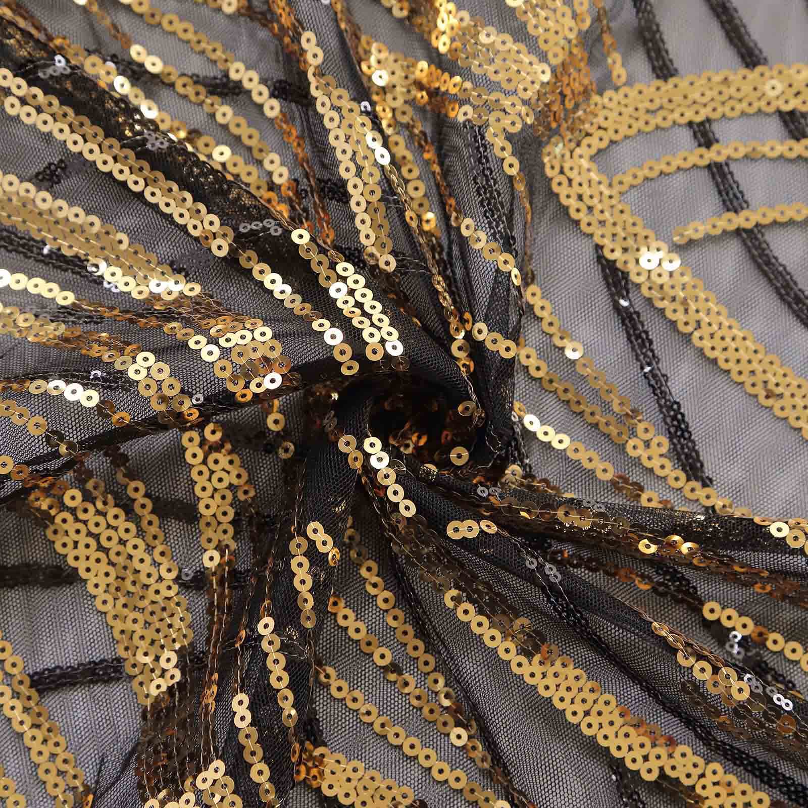 Set of 3 Black Wave Mesh Chiara Wedding Arch Covers With Gold Embroidered Sequins, Fitted Covers For Round Top Backdrop Stands - 5ft,6ft,7ft - Bell Racket Store