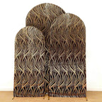 Set of 3 Black Wave Mesh Chiara Wedding Arch Covers With Gold Embroidered Sequins, Fitted Covers For Round Top Backdrop Stands - 5ft,6ft,7ft - Bell Racket Store