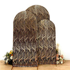 Set of 3 Black Wave Mesh Chiara Wedding Arch Covers With Gold Embroidered Sequins, Fitted Covers For Round Top Backdrop Stands - 5ft,6ft,7ft - Bell Racket Store