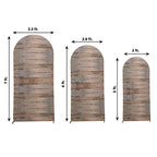 Set of 3 Brown Rustic Wood Plank Pattern Spandex Fitted Chiara Backdrop Stand Cover For Round Top Wedding Arch - 5ft, 6ft, 7ft - Bell Racket Store