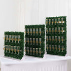 Set of 3 Champagne Wall Glass Holder Green - Tiered Faux Boxwood Stemware Rack Cocktail Display Drink Organizer for Classy Events & Banquets 24", 33", 42" - Bell Racket Store