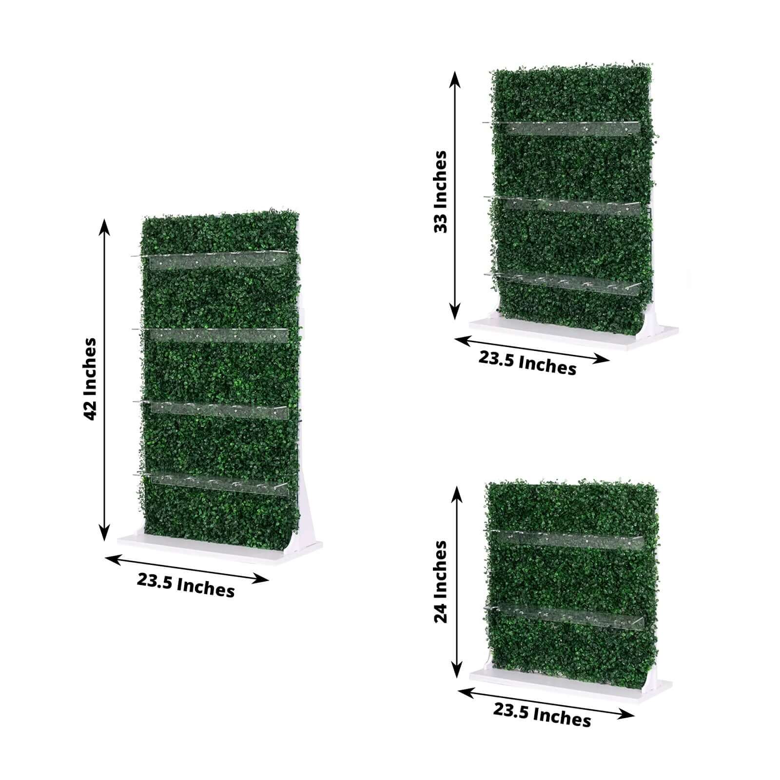 Set of 3 Champagne Wall Glass Holder Green - Tiered Faux Boxwood Stemware Rack Cocktail Display Drink Organizer for Classy Events & Banquets 24", 33", 42" - Bell Racket Store