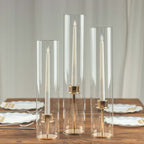 Set of 3 Clear Glass Hurricane Candle Sleeves 3.5" Wide - Chic Pillar Candle Shades Holder Table Centerpiece 15", 17", 19" - Bell Racket Store