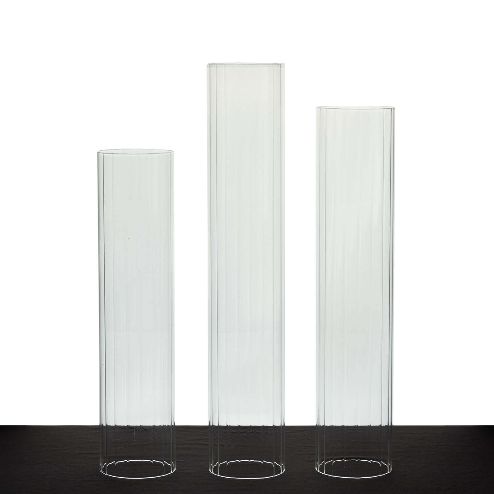 Set of 3 Clear Ribbed Glass Hurricane Shades Open End Design - Stylish Candelabra Pillar Candle Holder Table Centerpiece 15", 17", 19" - Bell Racket Store