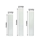 Set of 3 Clear Ribbed Glass Hurricane Shades Open End Design - Stylish Candelabra Pillar Candle Holder Table Centerpiece 15", 17", 19" - Bell Racket Store