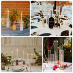 Set of 3 Clear Ribbed Glass Hurricane Shades Open End Design - Stylish Candelabra Pillar Candle Holder Table Centerpiece 15", 17", 19" - Bell Racket Store