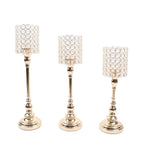 Set of 3 Crystal Beaded Goblet Votive Candle Holder Stands Gold - Tea Light Centerpiece 18", 16", 14" - Bell Racket Store
