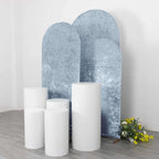 Set of 3 Dusty Blue Crushed Velvet Chiara Backdrop Stand Covers For Round Top Wedding Arches - 5ft, 6ft, 7ft - Bell Racket Store
