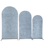 Set of 3 Dusty Blue Crushed Velvet Chiara Backdrop Stand Covers For Round Top Wedding Arches - 5ft, 6ft, 7ft - Bell Racket Store