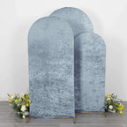 Set of 3 Dusty Blue Crushed Velvet Chiara Backdrop Stand Covers For Round Top Wedding Arches - 5ft, 6ft, 7ft - Bell Racket Store