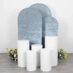 Set of 3 Dusty Blue Crushed Velvet Chiara Backdrop Stand Covers For Round Top Wedding Arches - 5ft, 6ft, 7ft - Bell Racket Store