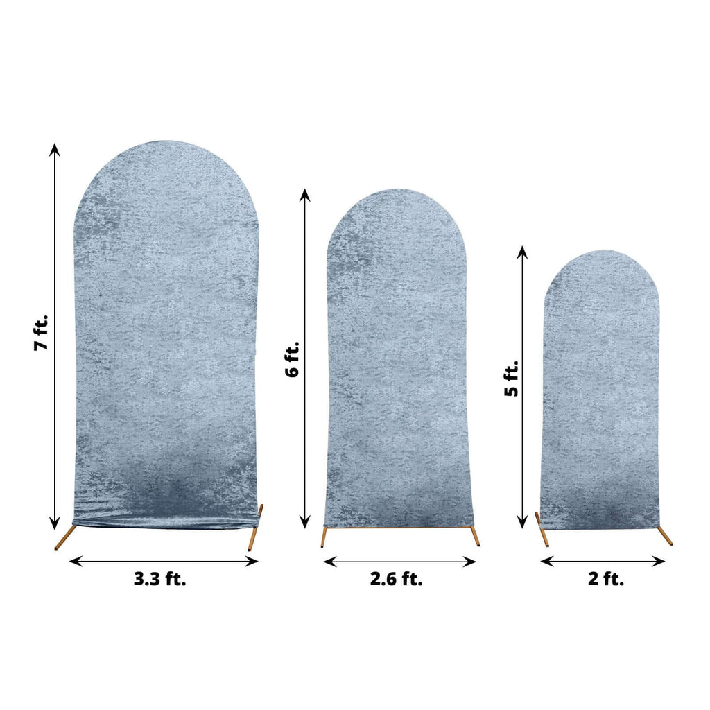 Set of 3 Dusty Blue Crushed Velvet Chiara Backdrop Stand Covers For Round Top Wedding Arches - 5ft, 6ft, 7ft - Bell Racket Store